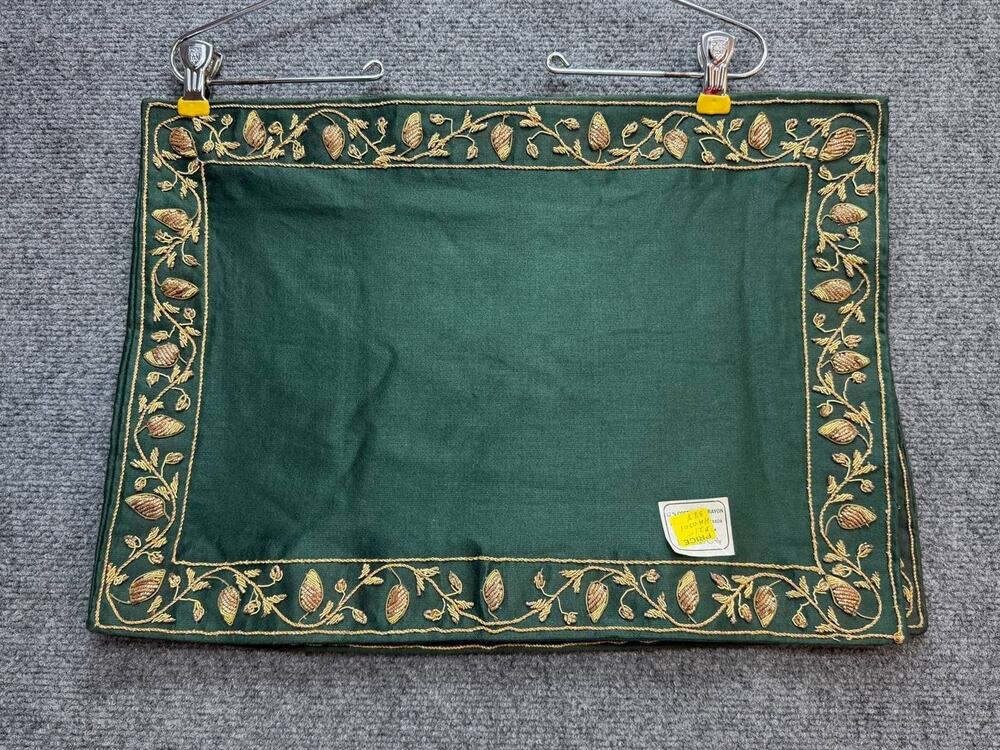 Set of 3 Green Gold Embroidered Placemats Table Mats Holiday Decor